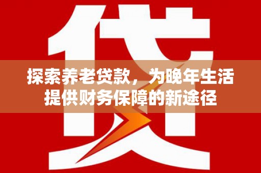 松原探索养老贷款，为晚年生活提供财务保障的新途径
